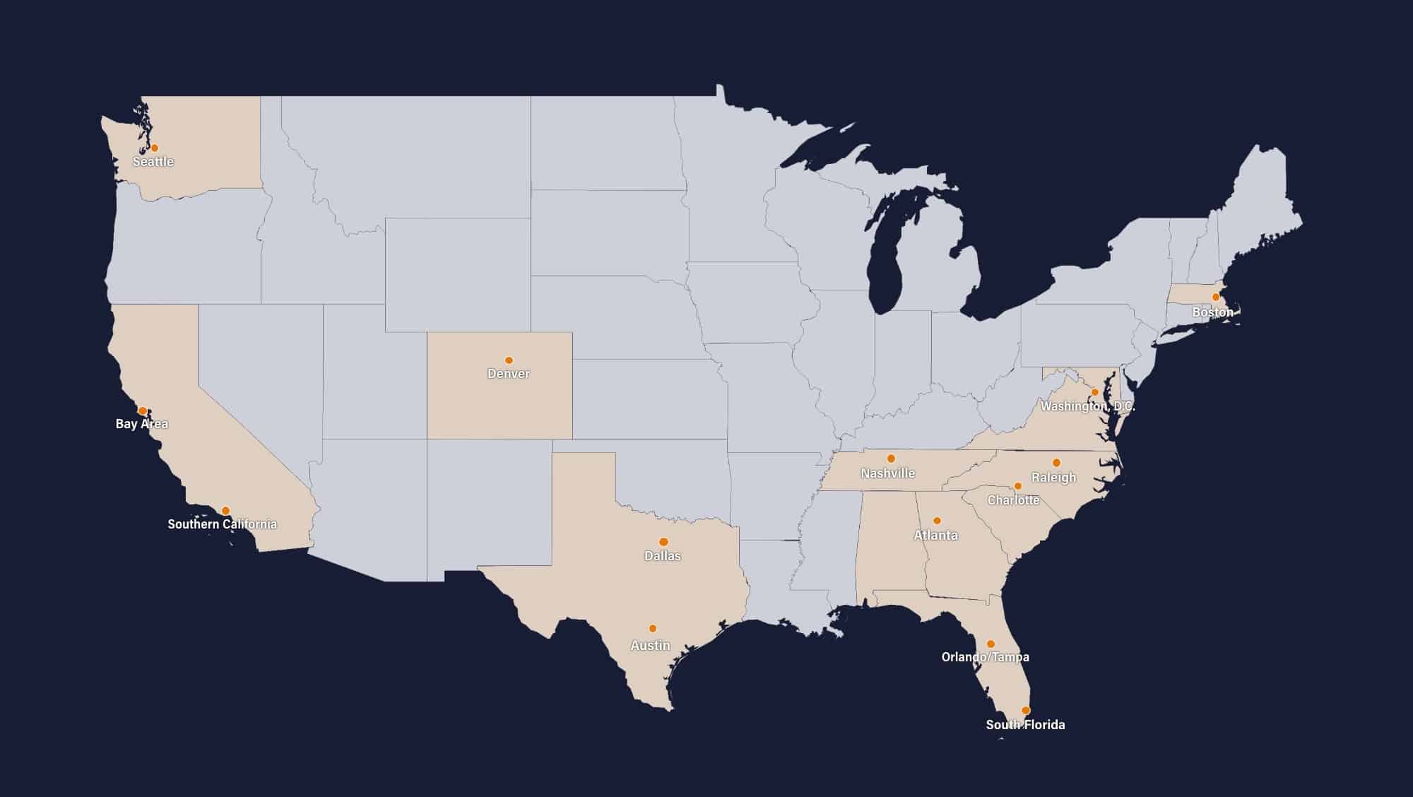 U.S. map depicting various apartment locations