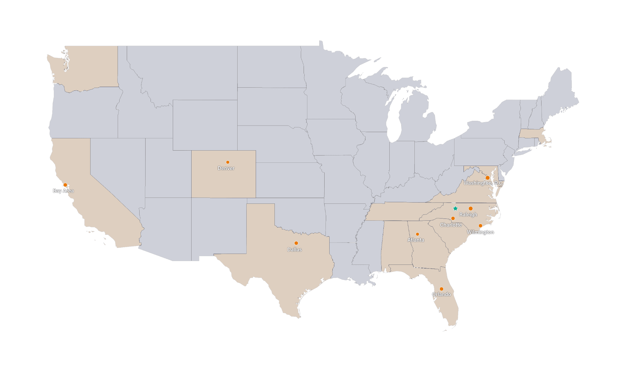 U.S. map depicting various office locations